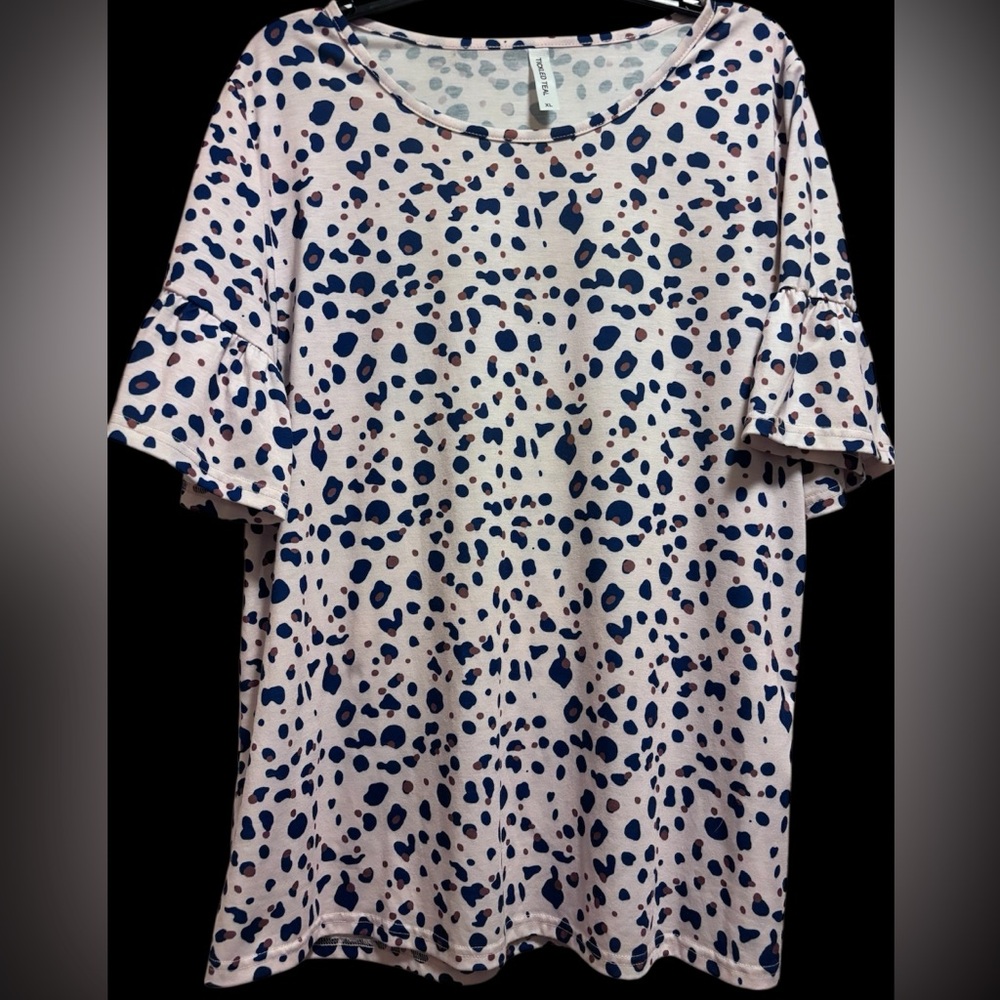 Tickled Teal Pink and Navy Spotted Shirt Women’s XL